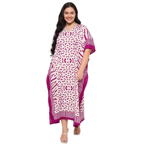 Gypsie Blu Leopard Printed Plus Size Kaftan Dress Stylish Beach Cover Up Maxi - Picture 1 of 7